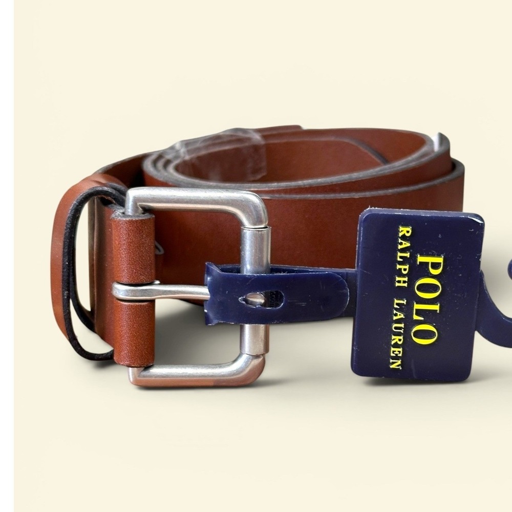 Polo Ralph Lauren Belt 38 Brown New Leather Silver Roller Buckle Classic